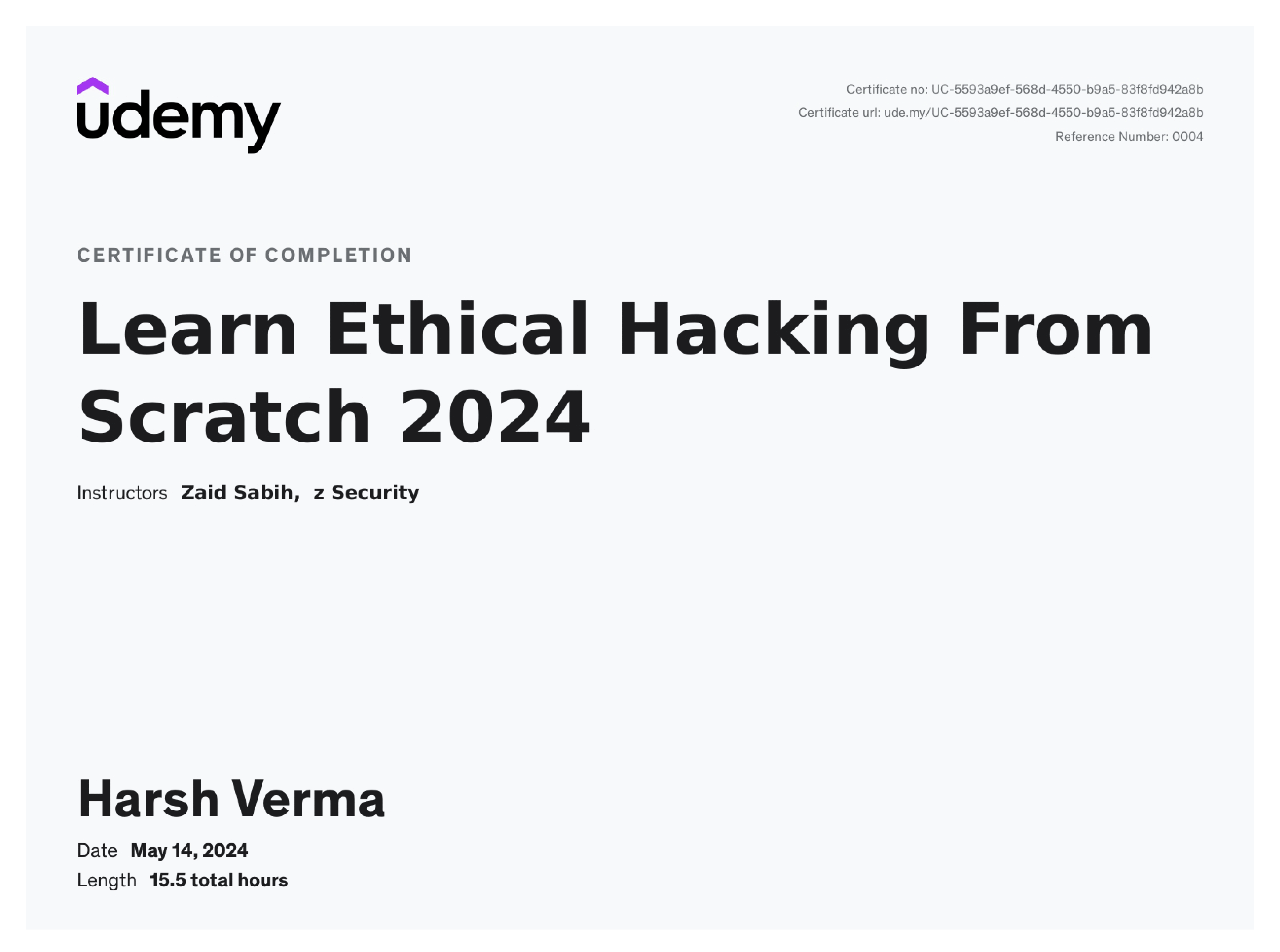 Udemy Certificate